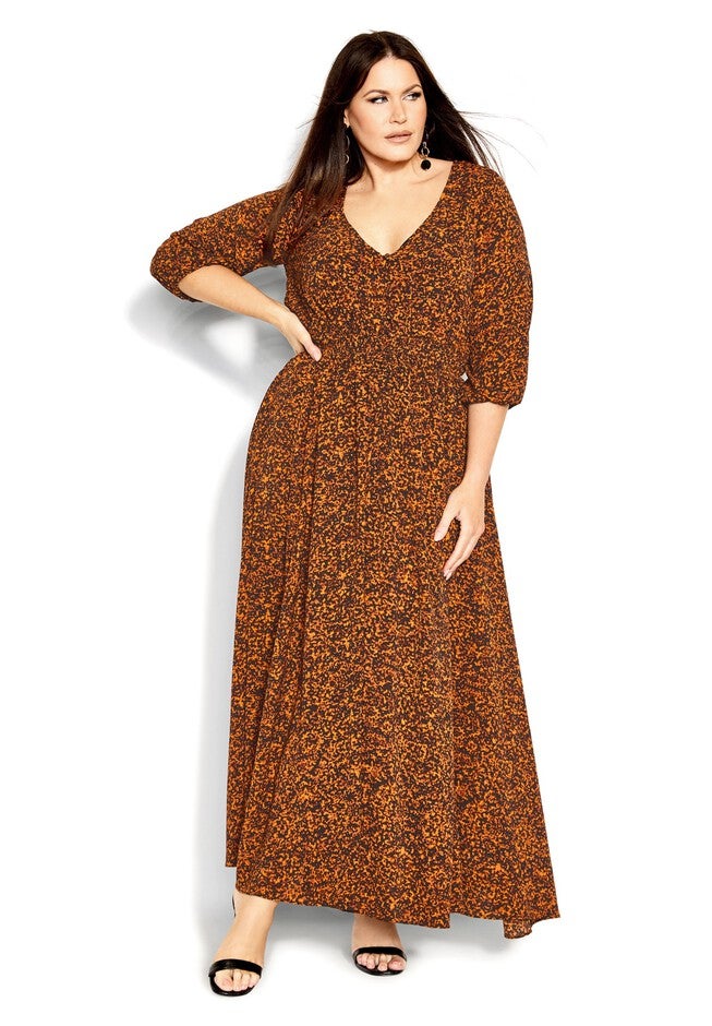 Desire Print Maxi Dress - tangerine, ORANGE, on-hover image number null