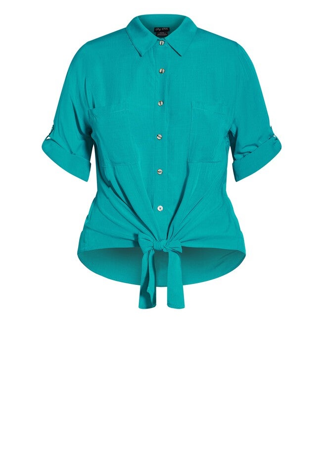 Tropical Tie Top - aqua, BLUE, alternate image number null