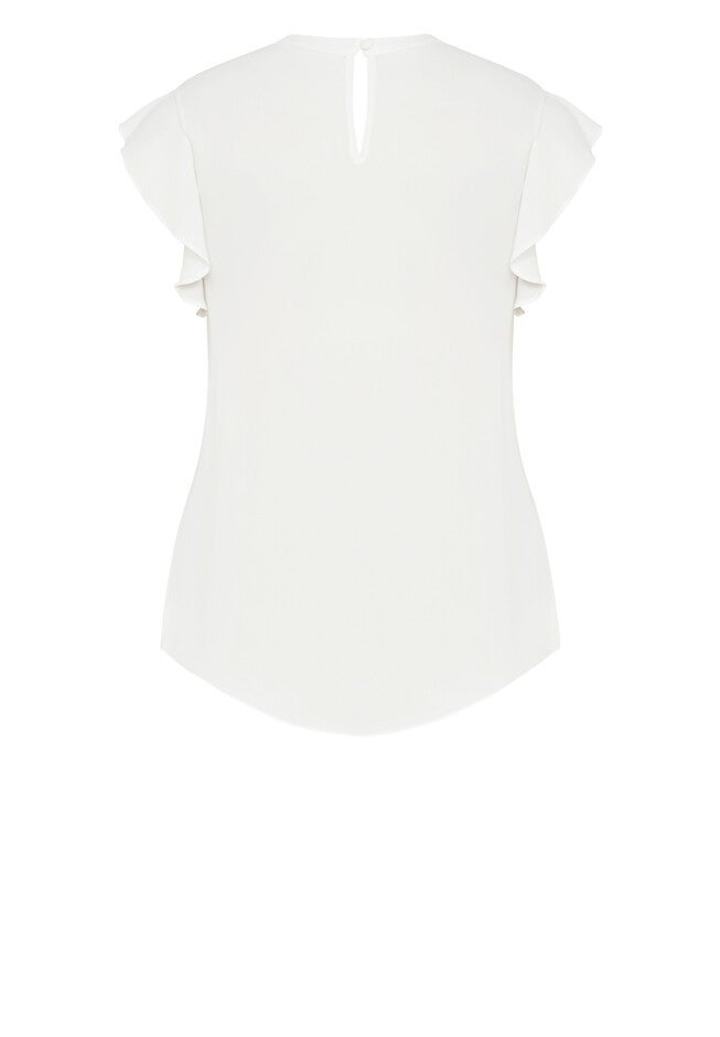 Annabelle Flutter Sleeves Cut Out Top - ivory, WHITE, alternate image number null