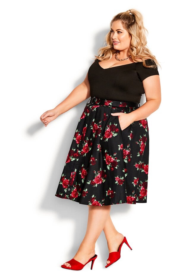 Vintage Rose Skirt - black, BLACK, on-hover image number null