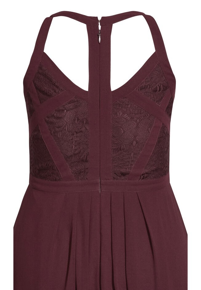 Paneled Bodice Maxi Dress - bordeaux, RED, alternate image number null
