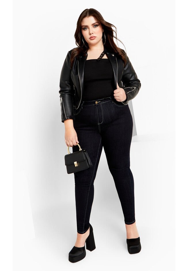 Cropped Biker Jacket - black, BLACK, on-hover image number null