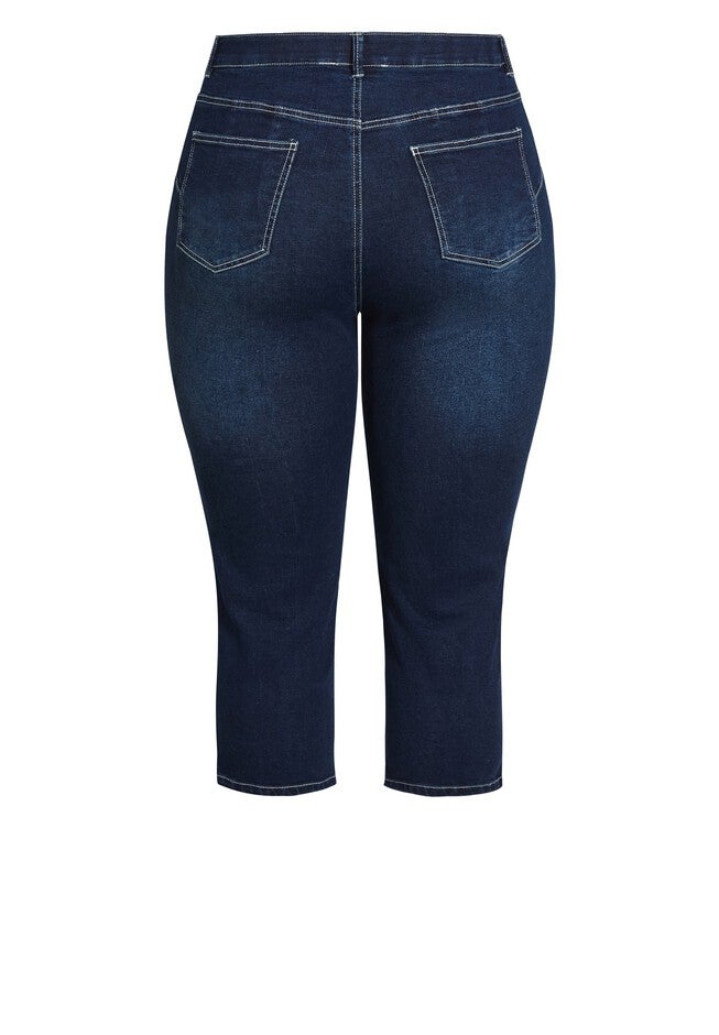 Slit Denim Capri, DARK WASH, alternate image number 3