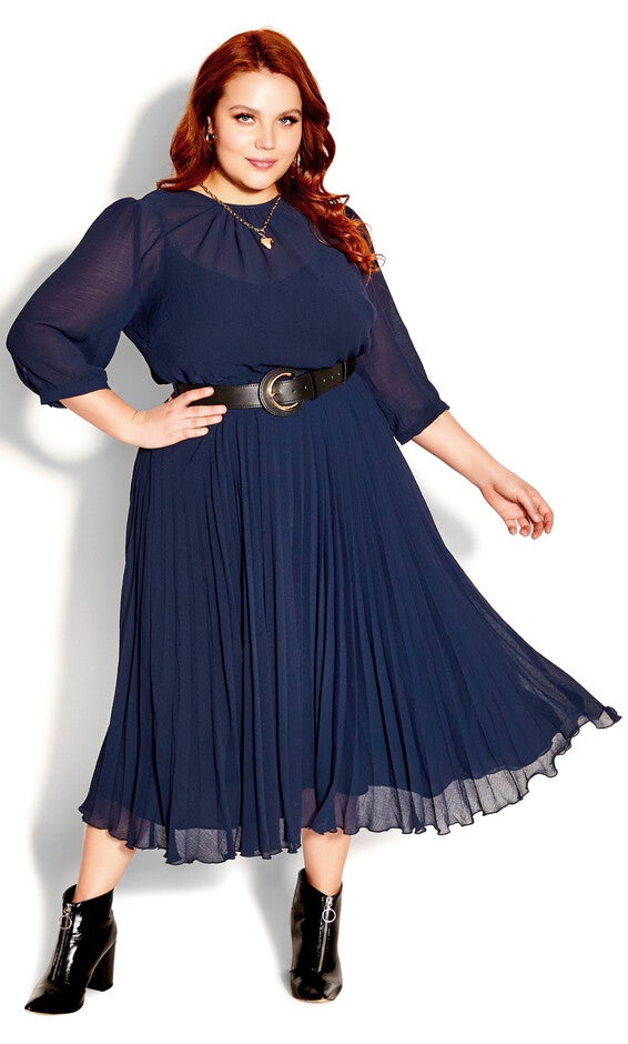 Love Pleat Elbow Sleeve Dress - navy, BLUE, alternate image number 5