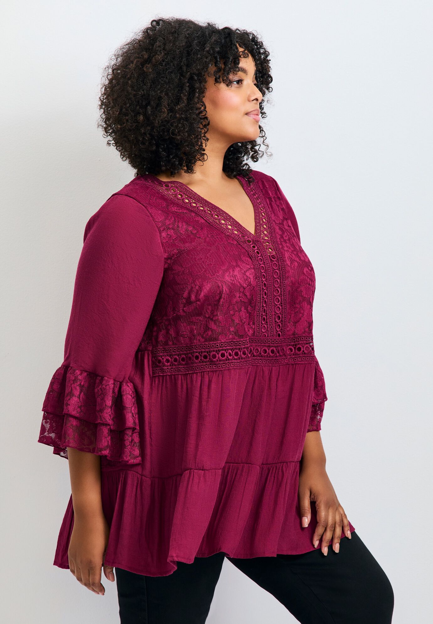 Wallflower Lace Detail Tunic, MERLOT, alternate image number 3