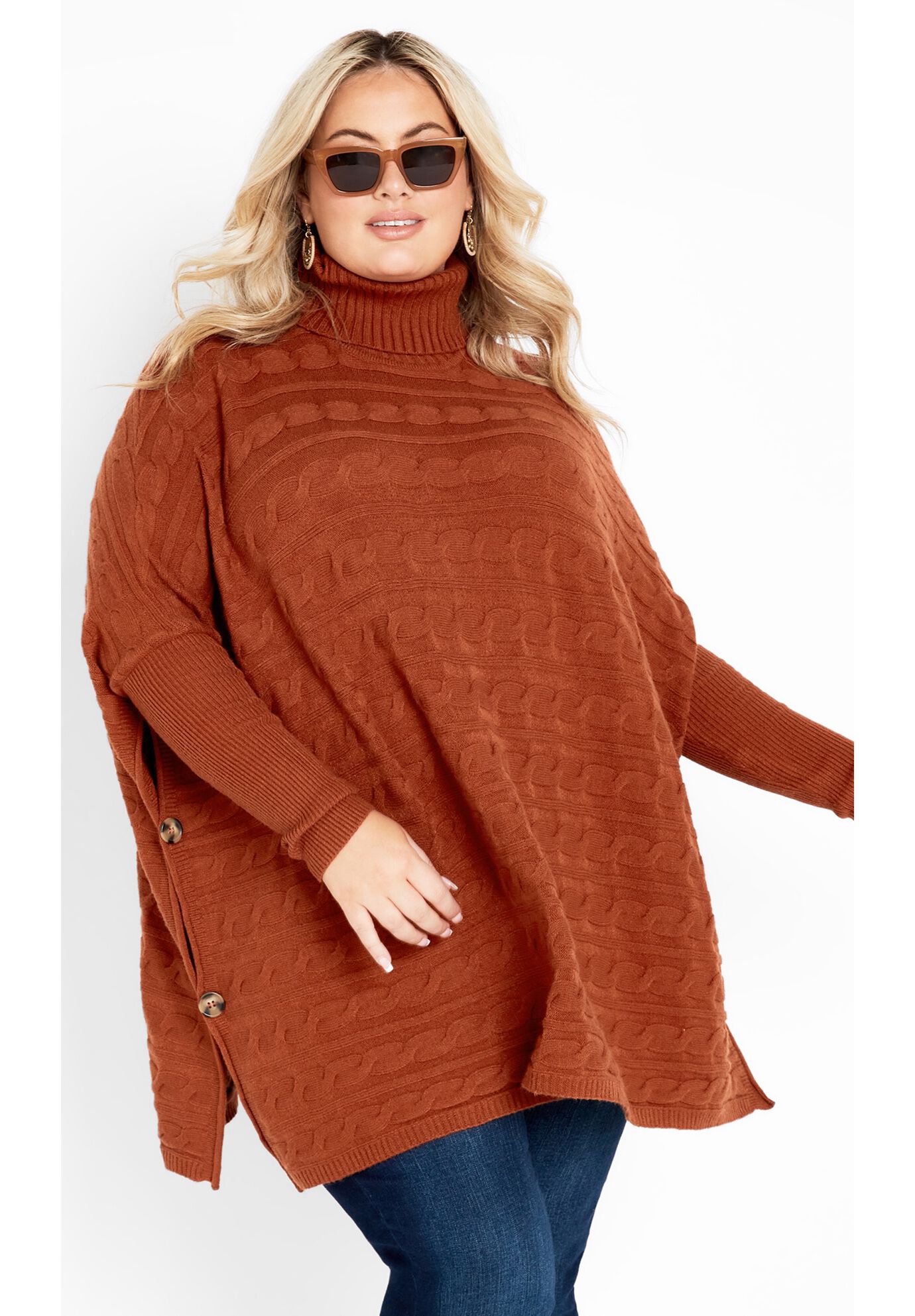 Avenue Women's Plus Size Bella Poncho Sweater - Picture 7 of 11
