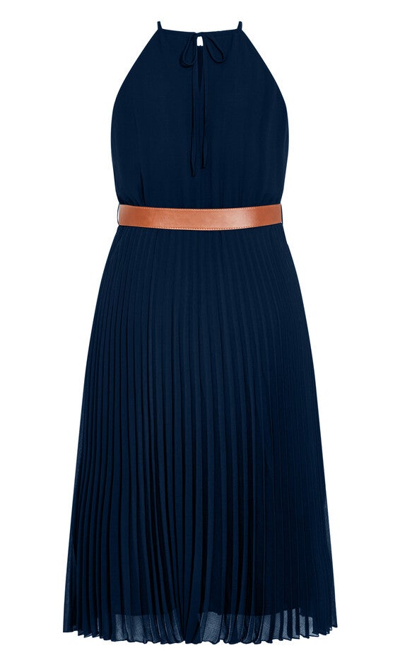 Halter Pleat Dress - navy, BLUE, alternate image number null