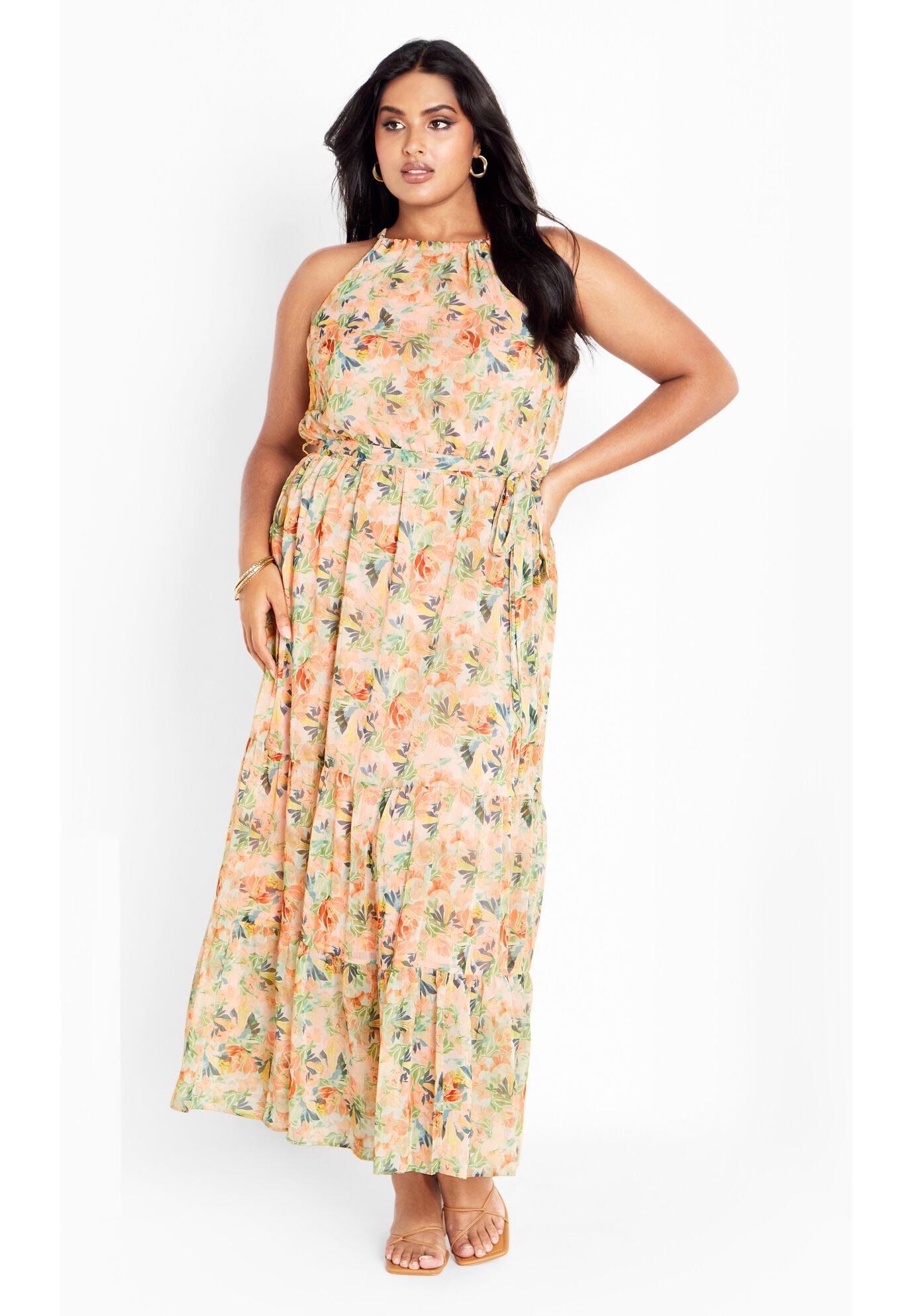 Callie Print Tier Maxi Dress - miami mini, ORANGE, on-hover image number 1
