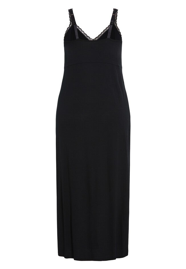 Lace Trim Sleep Maxi Dress, BLACK, alternate image number 3