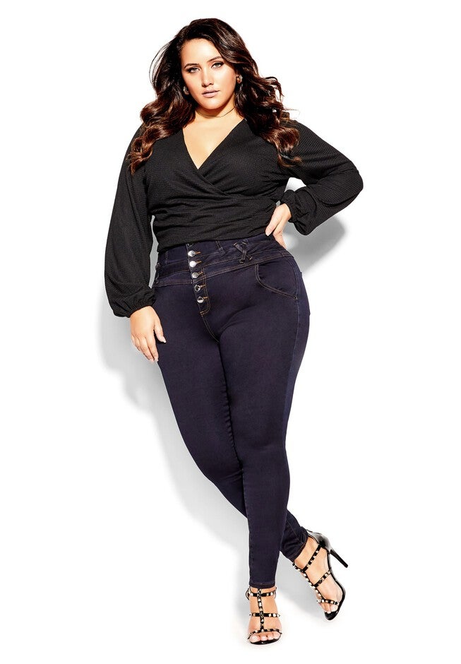 Harley Short Western Corset Jean - dark denim, BLUE, alternate image number null