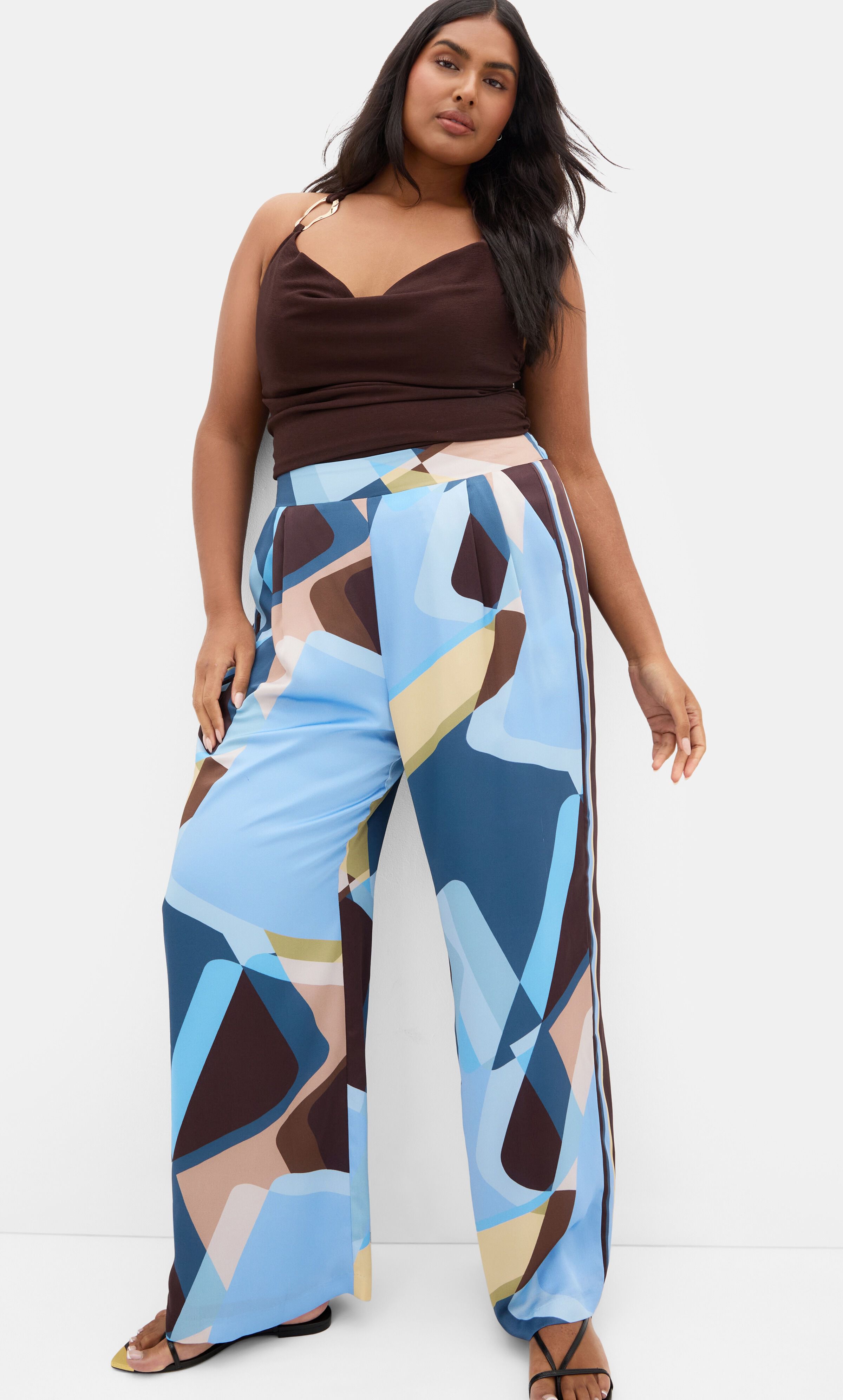 Amaya Abstract Print Wide Leg Pant, BLUE, alternate image number 3
