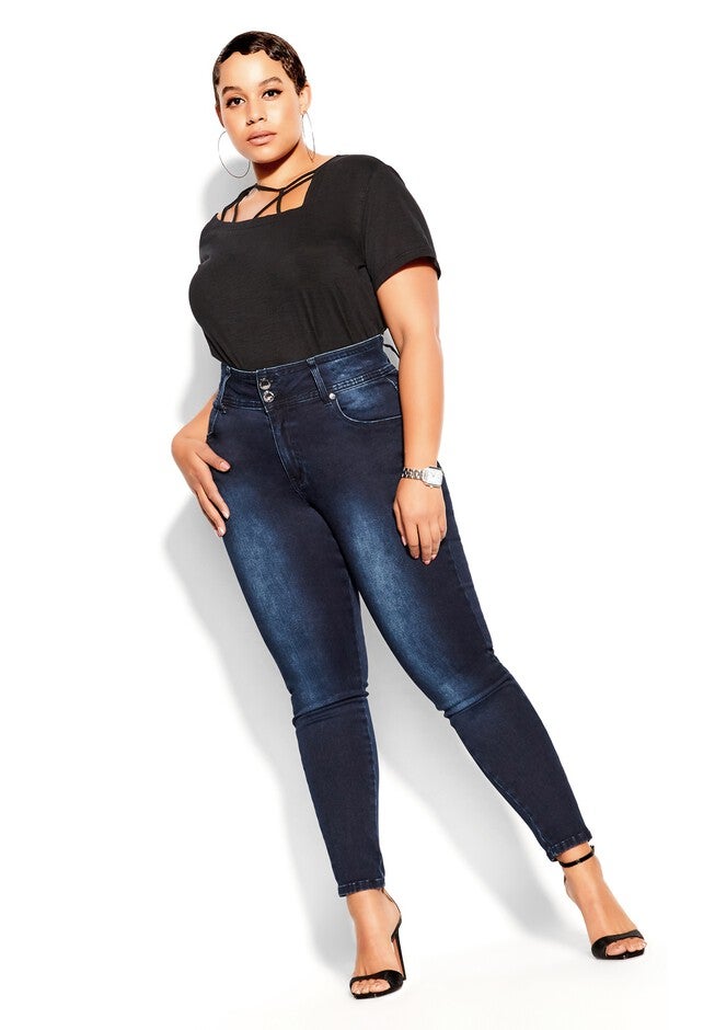 Harley Skinny Petite Denim Jean - dark denim, BLUE, on-hover image number 1