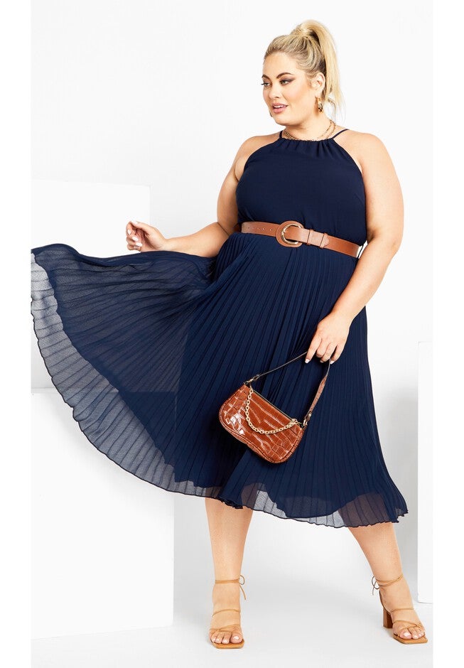 Halter Pleat Dress - navy, BLUE, on-hover image number null