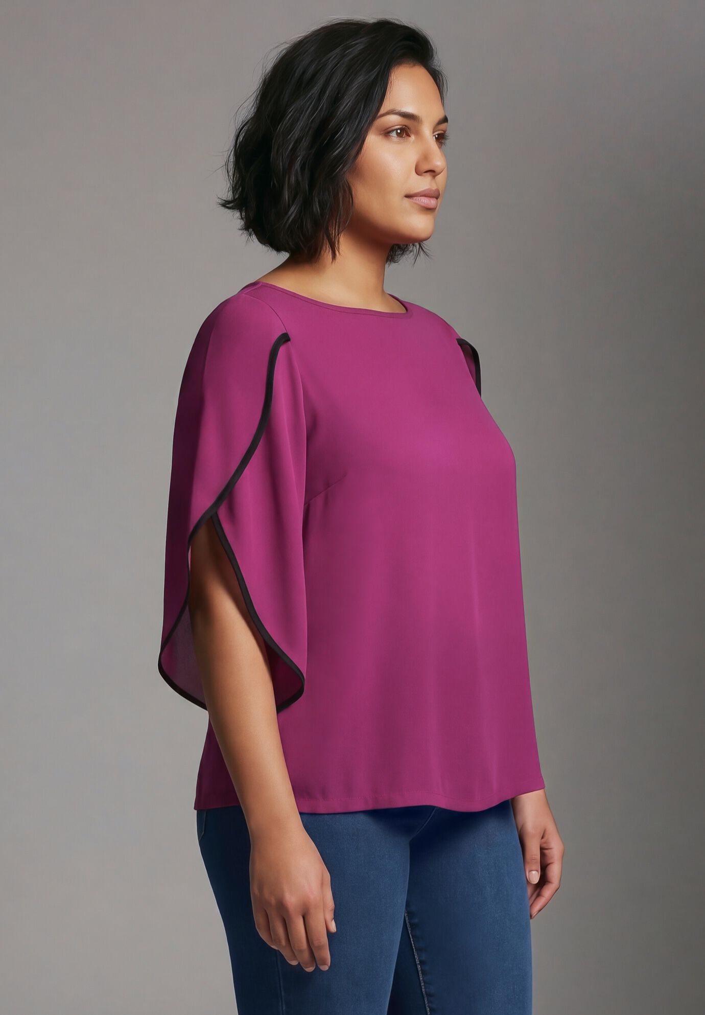 Contrast Tulip Blouse, DEEP BERRY, alternate image number 2