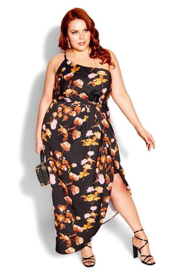 Vivid Floral Dress - black, BLACK, on-hover image number null