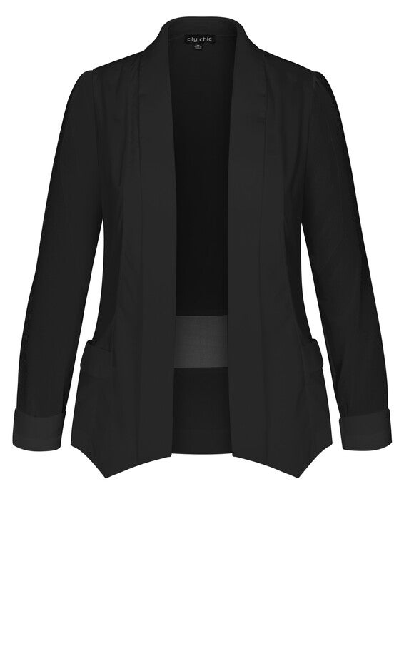 Drapey Sheer Chiffon Blazer Jacket - black, BLACK, alternate image number null