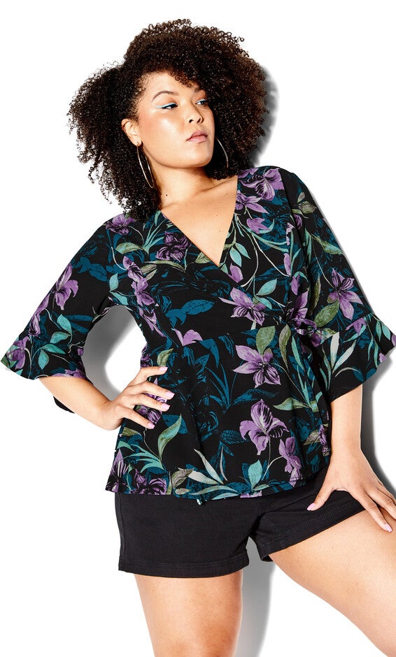 Astrid Print Top - black, BLACK, hi-res image number 0