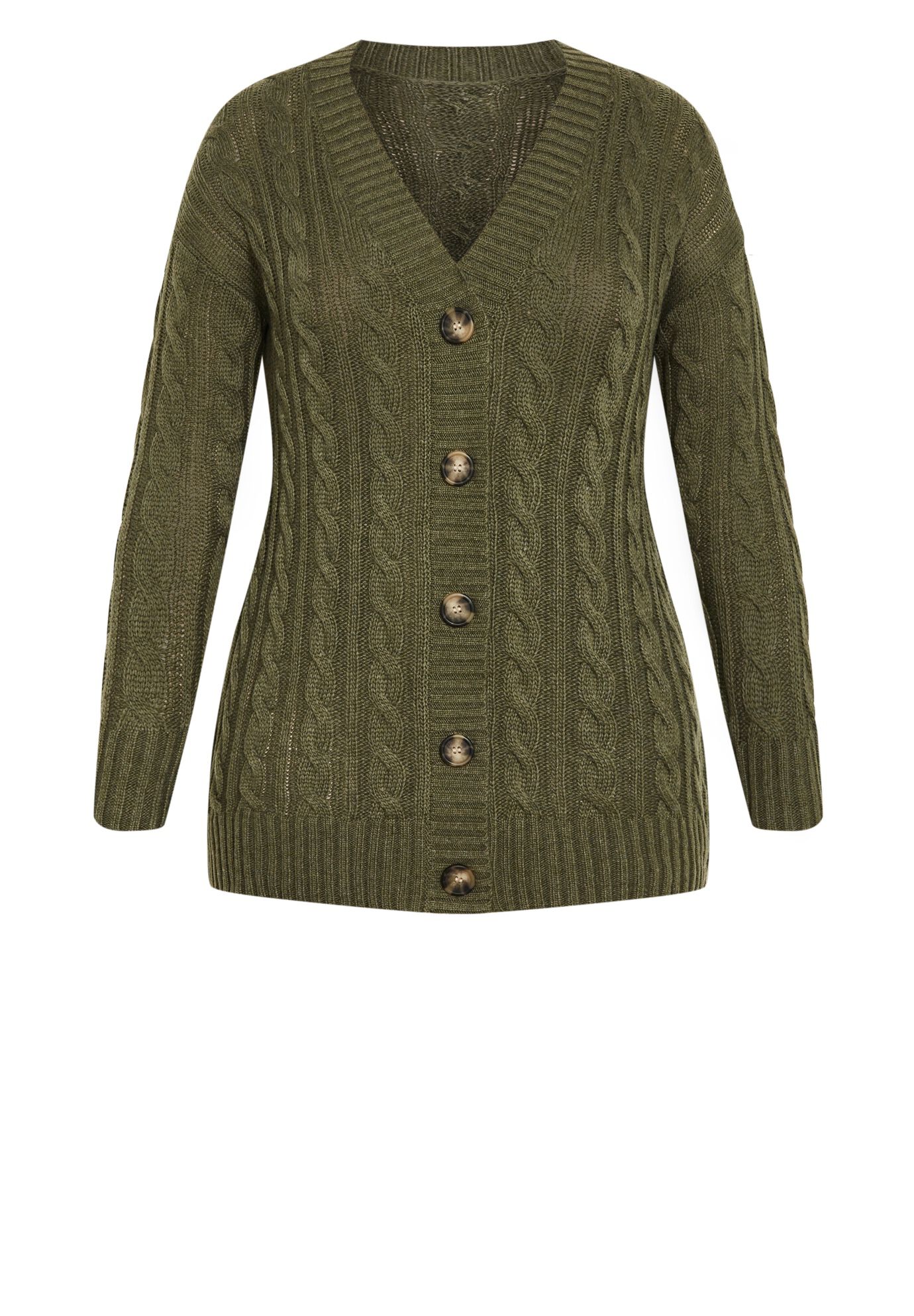 Cara Cable Knit V Neck Cardigan, OLIVE, alternate image number 4
