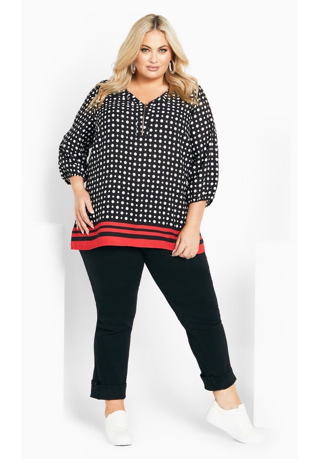 Malia Zip Border Top, BLACK RED, alternate image number null