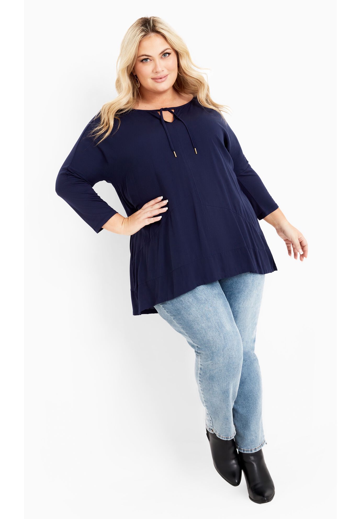 Sheila Mix Media Top, NAVY, alternate image number 2