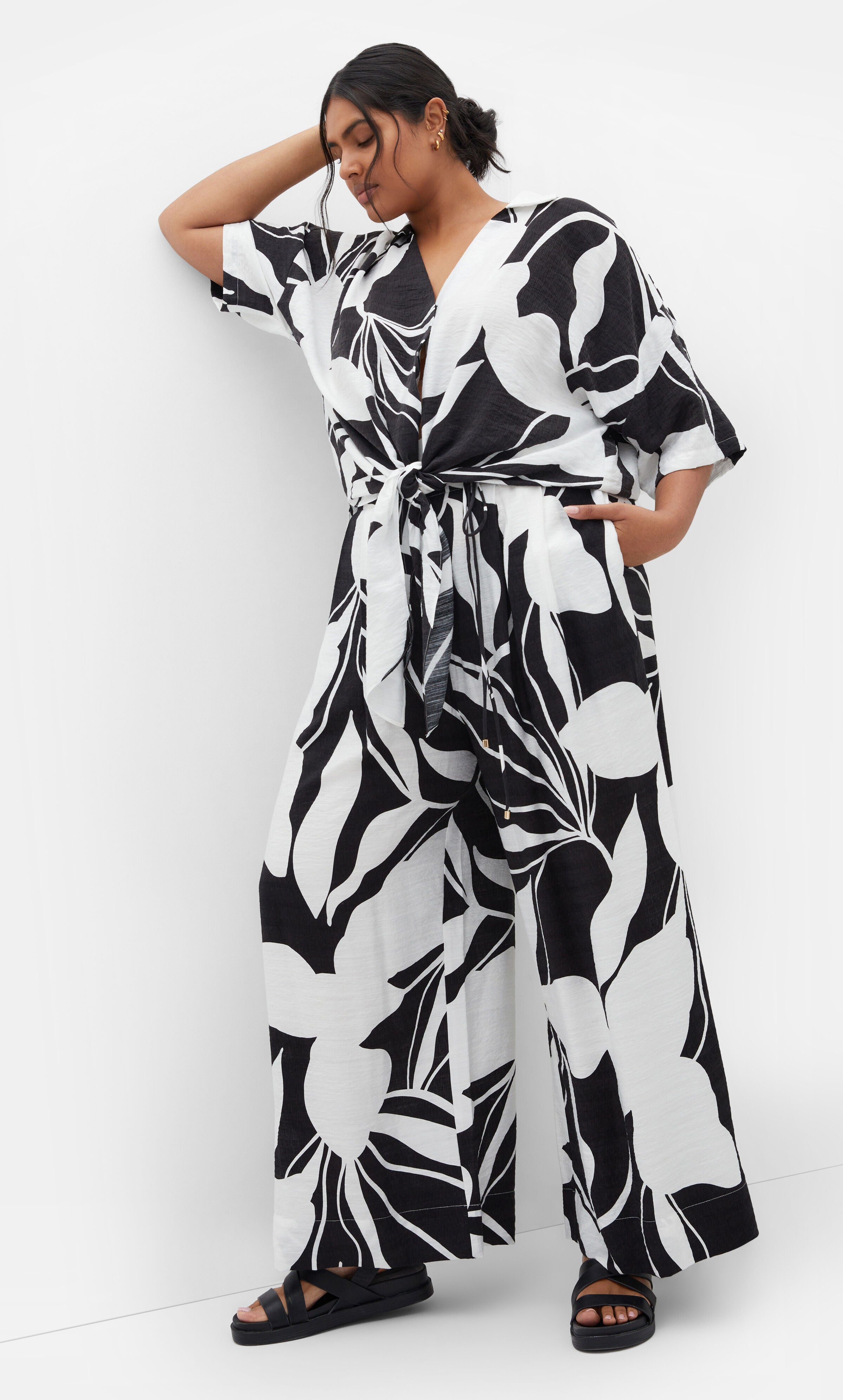 Resort Print Pant - ivory, BLACK, alternate image number 1