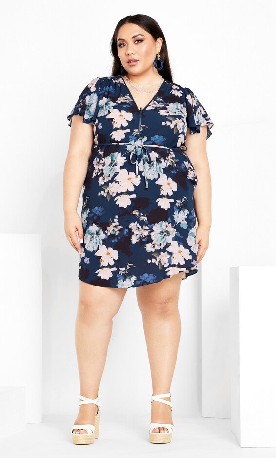 Megan Print Dress - navy, NAVY SHY ORCHID, alternate image number 3