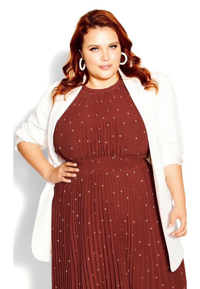 Pleated Spot Dress - cinnamon, BROWN, hi-res image number null