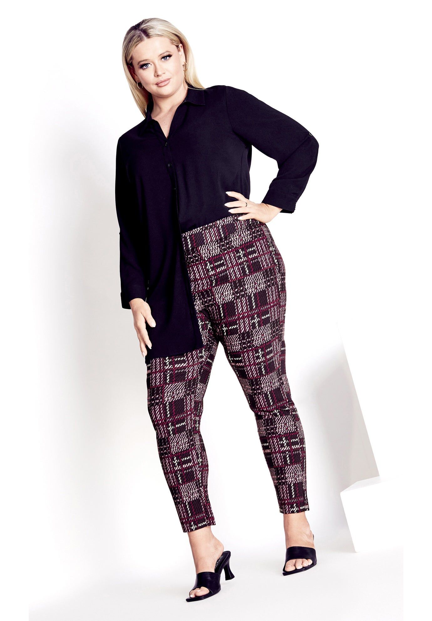 Jemma Check Pant, PLUM, hi-res image number 0
