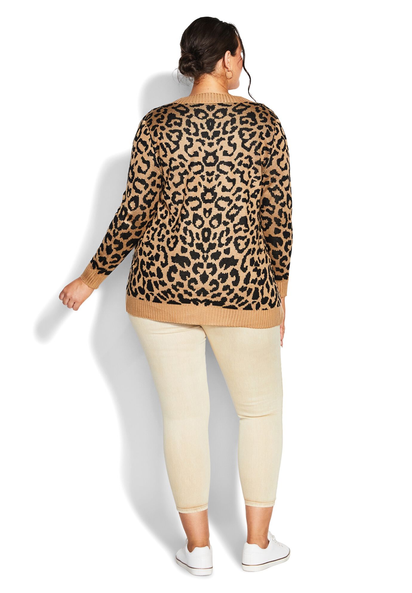Longline Print Cardigan, TAN, alternate image number 9