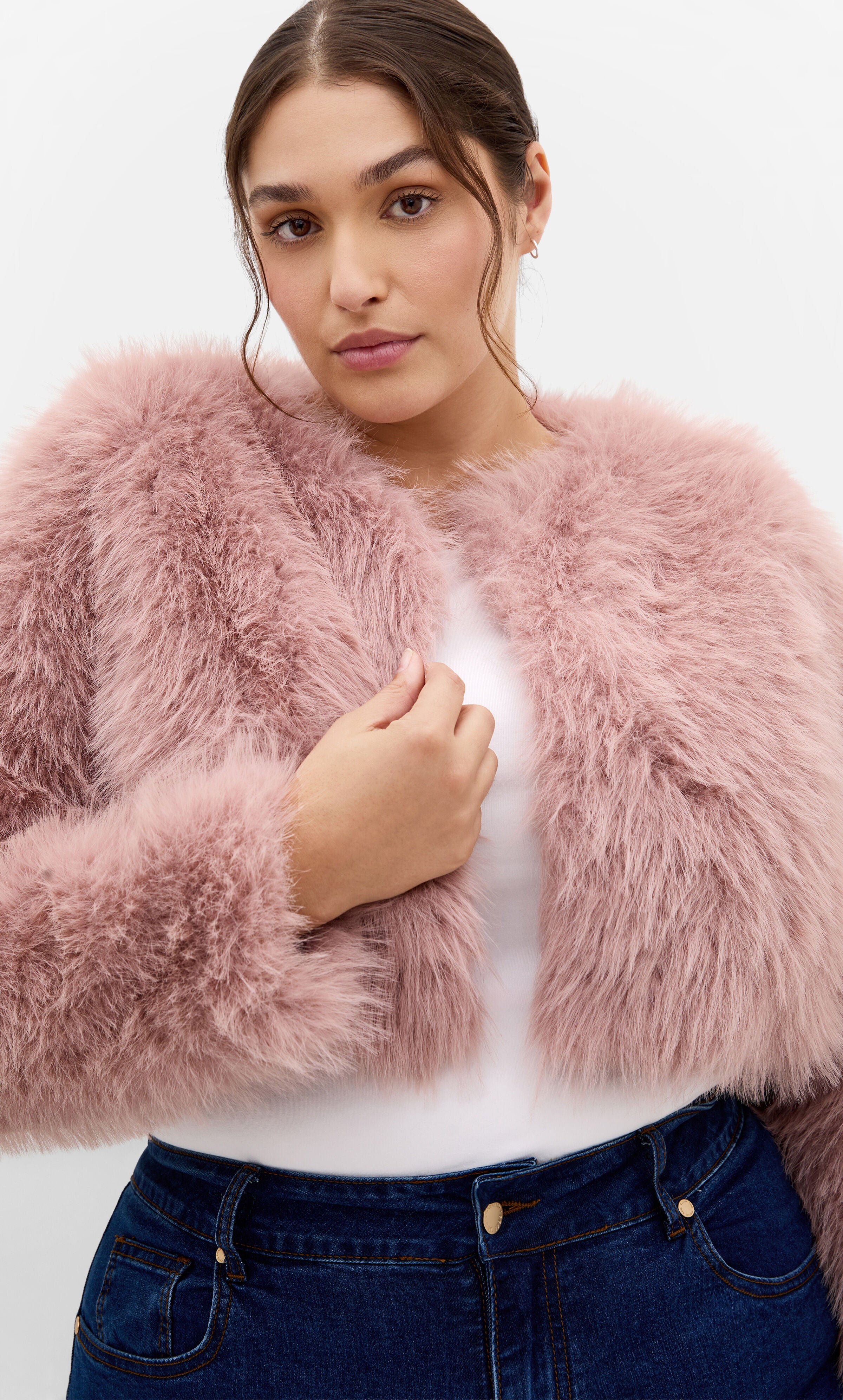 Angelica Faux Fur Crop Jacket, PINK, hi-res image number 0