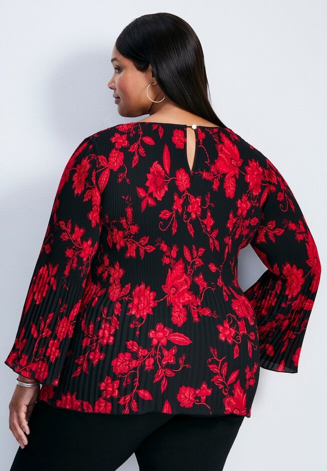 Jay Pleat Print Blouse, SCARLET BLOOM, on-hover image number null