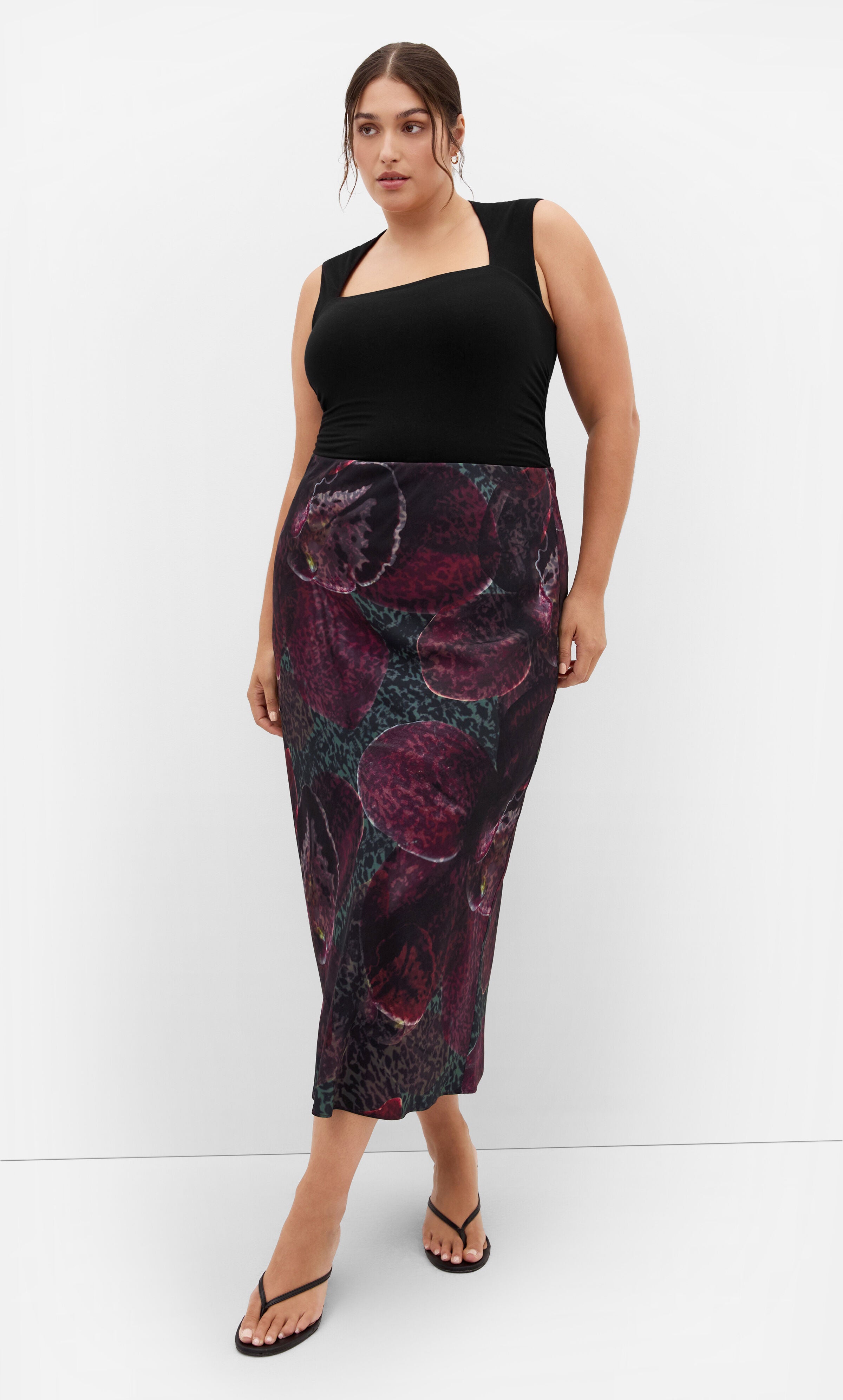 Sienna Orchid Print Midi Skirt, PURPLE, hi-res image number 0