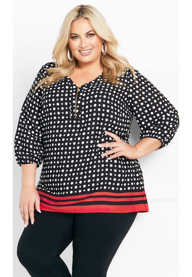 Malia Zip Border Top, BLACK RED, hi-res image number null