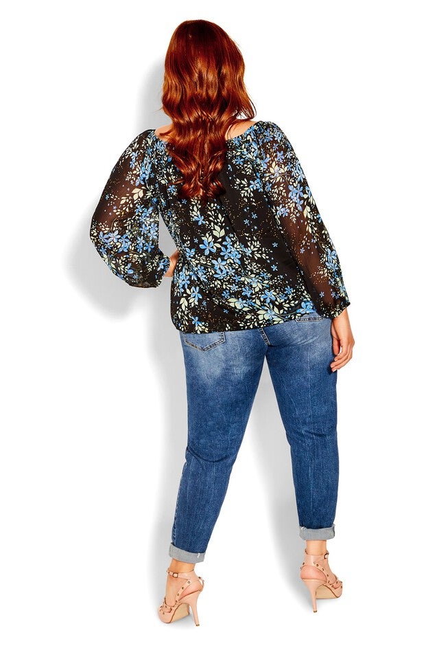 Blue Ditsy Top - black, BLUE, alternate image number null