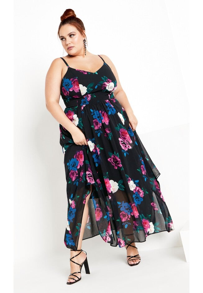 Maxine Print Maxi Dress - black, BLACK, on-hover image number null