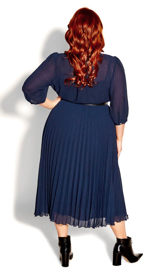 Love Pleat Elbow Sleeve Dress - navy, BLUE, alternate image number 2