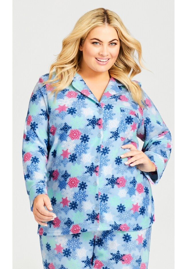 Snowflake Button Fleece Sleep Top, SNOWFLAKE PRINT, hi-res image number null