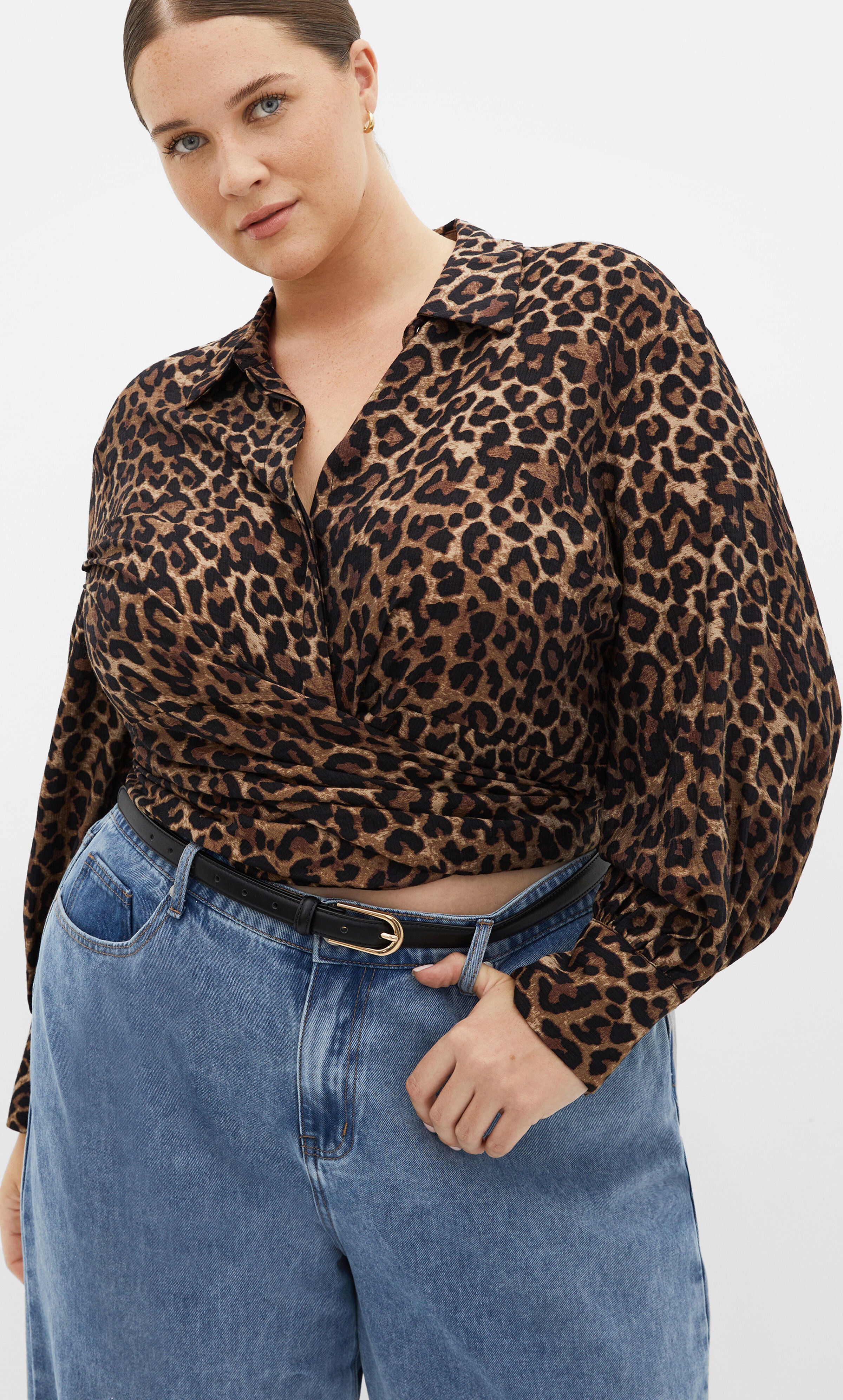 Ellie Print Shirt - leopard, BROWN, hi-res image number 0