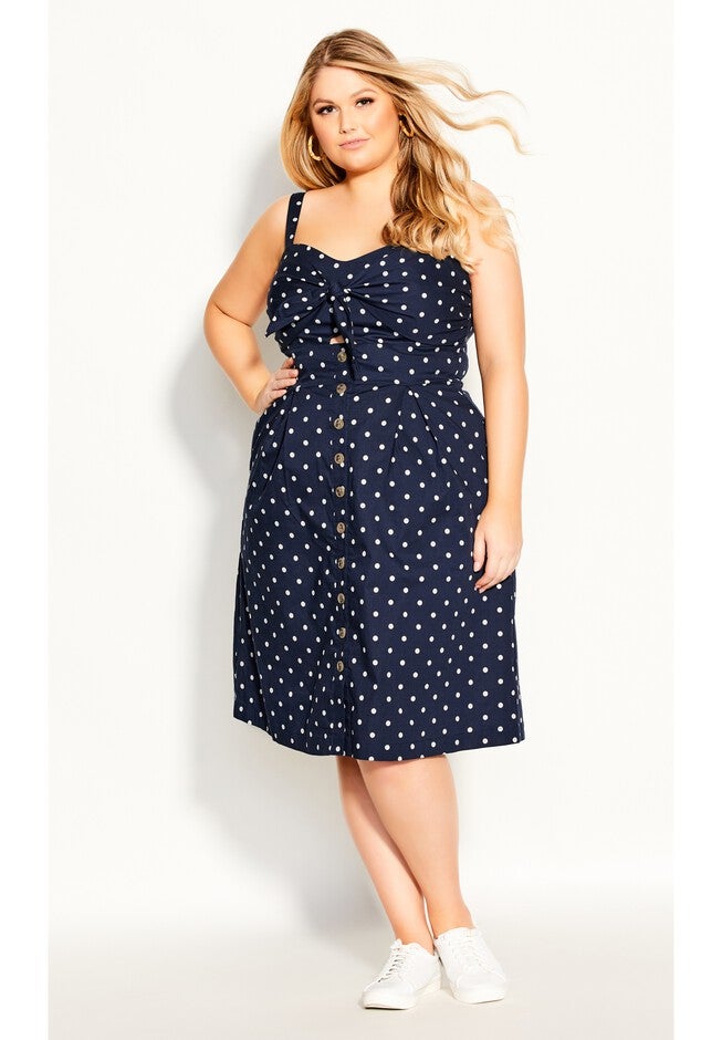 Tie Spot Dress - navy, BLUE, hi-res image number null