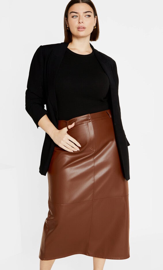 Faux Leather Ivy Skirt - nougat, NOUGAT, hi-res image number null