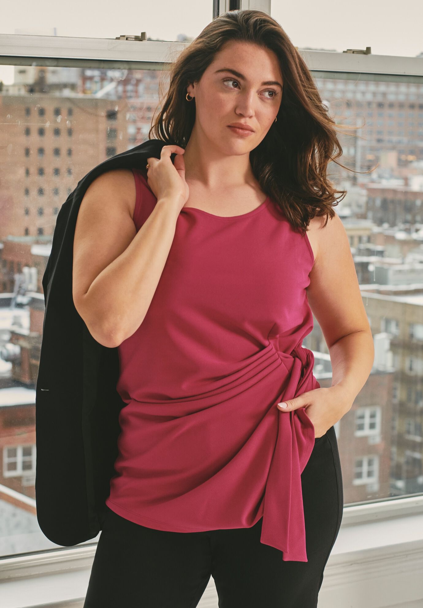 Sleeveless Tie Detail Tunic, BLACK TROPICANA, on-hover image number 1
