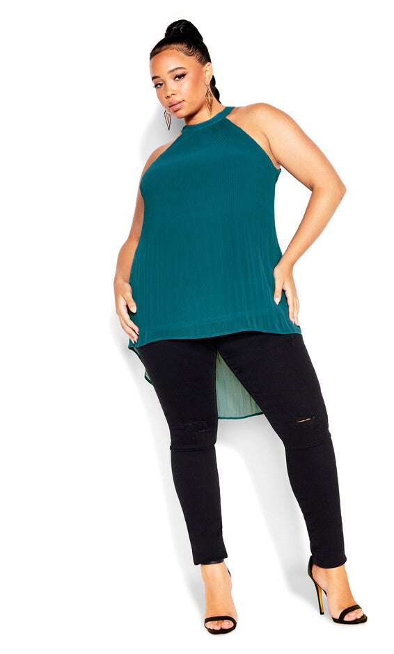 Halter Pleat Top - teal, GREEN, alternate image number 4