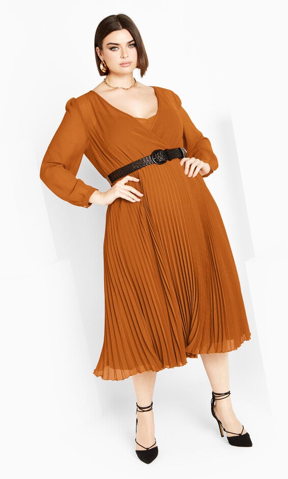 Precious Pleat Dress - caramel, CARAMEL, alternate image number null