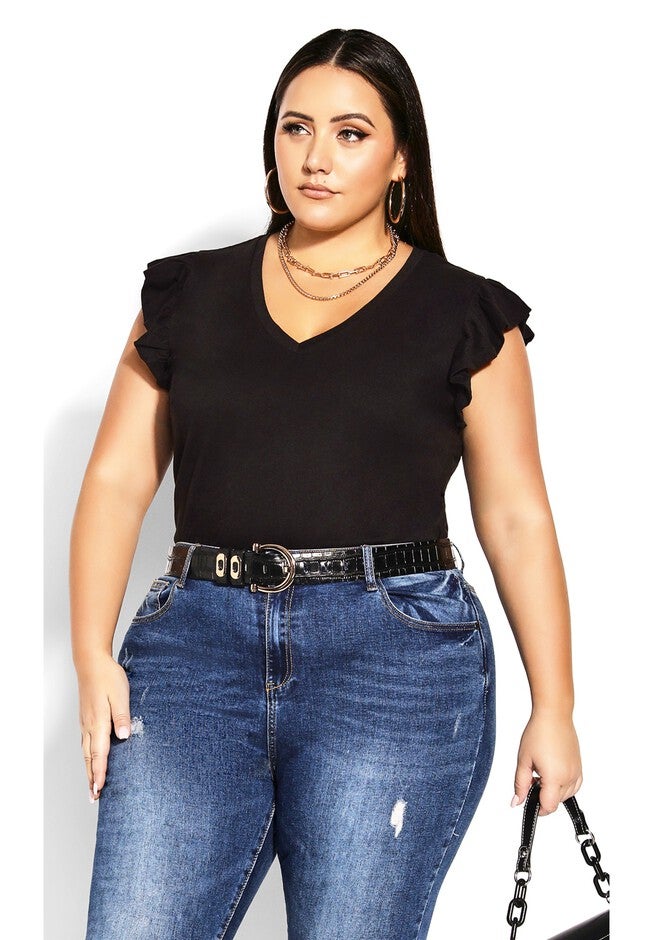 Leisure Frill Top - black, BLACK, hi-res image number null