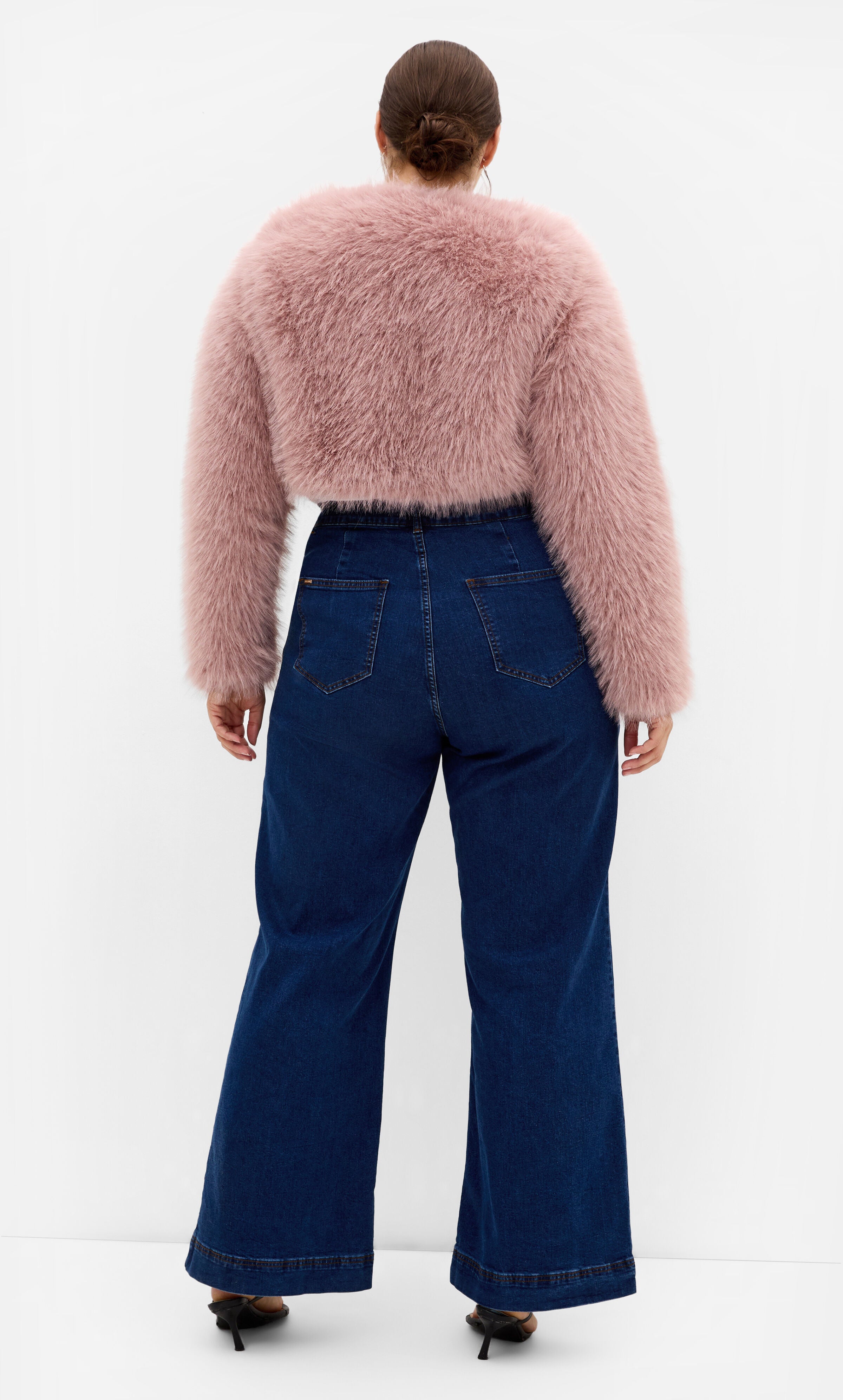 Angelica Faux Fur Crop Jacket, PINK, alternate image number 3