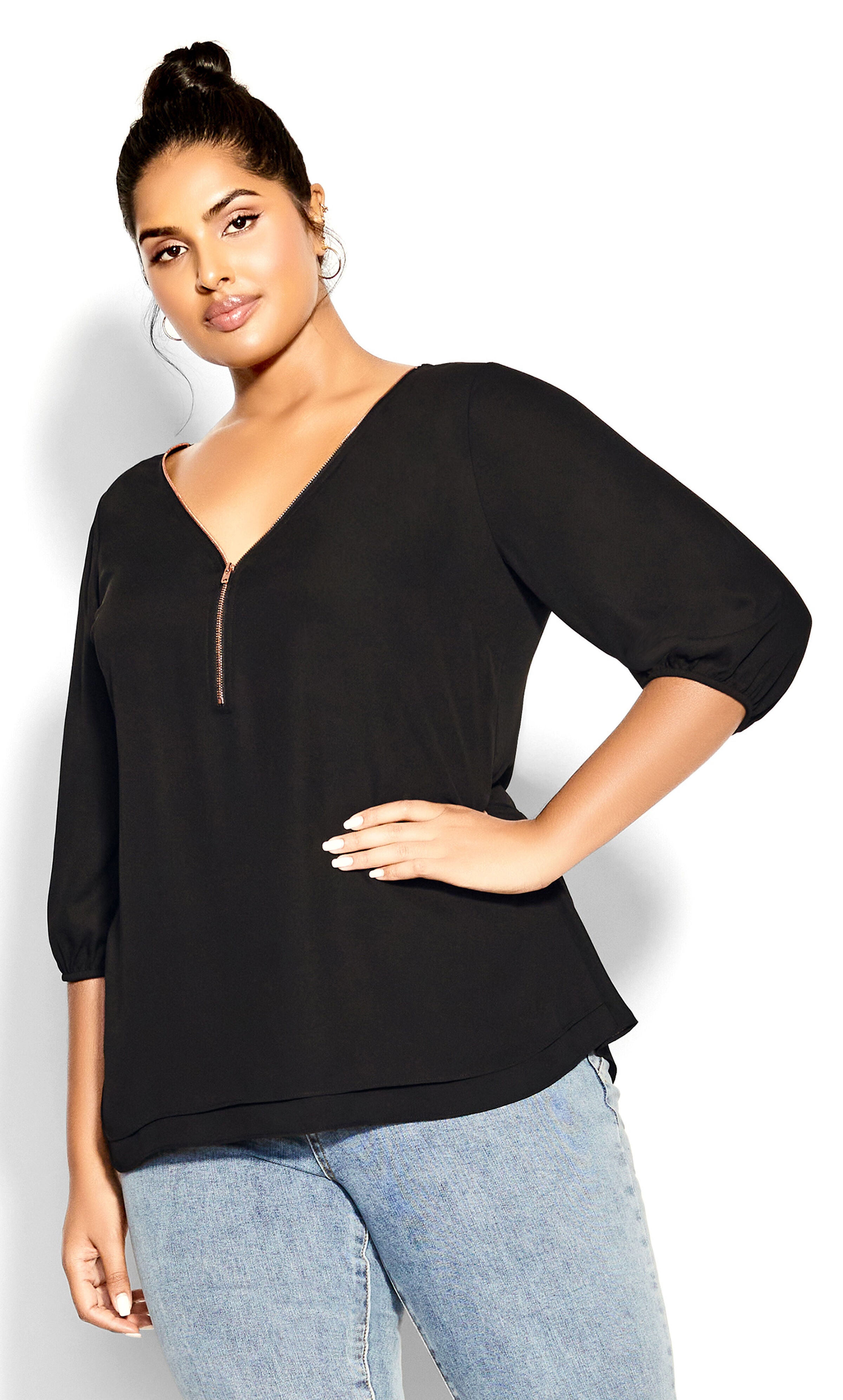 Sexy Fling Elbow Sleeve Top - black, BLACK, hi-res image number 0