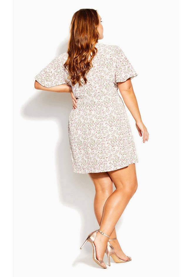Vine Short Sleeve Dress - white floral, WHITE, on-hover image number 1