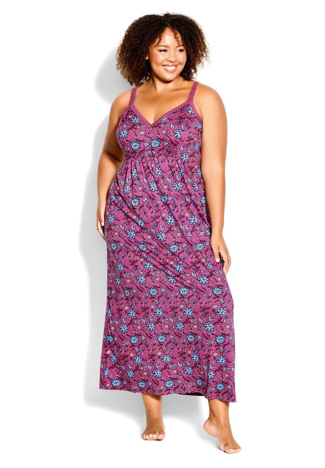 Lace Trim Nightgown, FOLK FLORAL, hi-res image number null