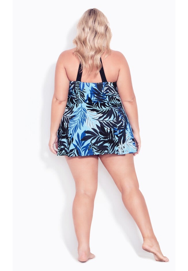 Hi Back Print Swim Dress, BLUE LAGOON, on-hover image number null
