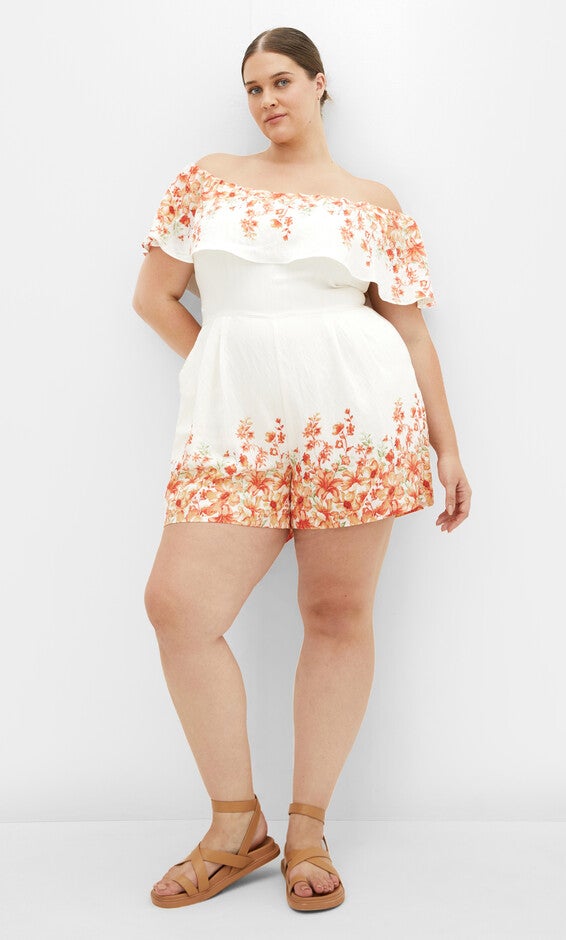 Poppy Print Playsuit - ivory, ORANGE, alternate image number null